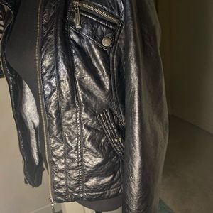 Joujou black leather jacket with faux fur lining